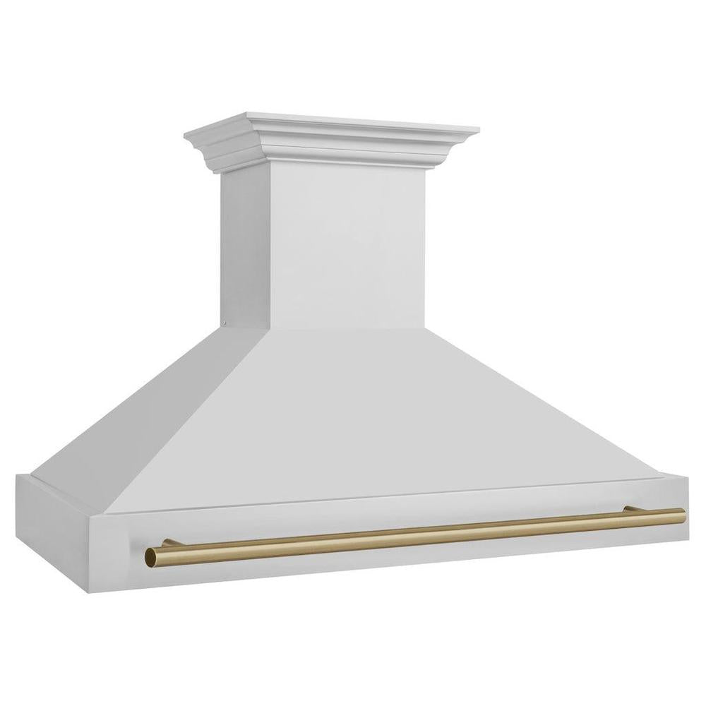 ZLINE Autograph Edition 48-inch range hood in stainless steel and champagne bronze accents 8654STZ-48-CB, side view