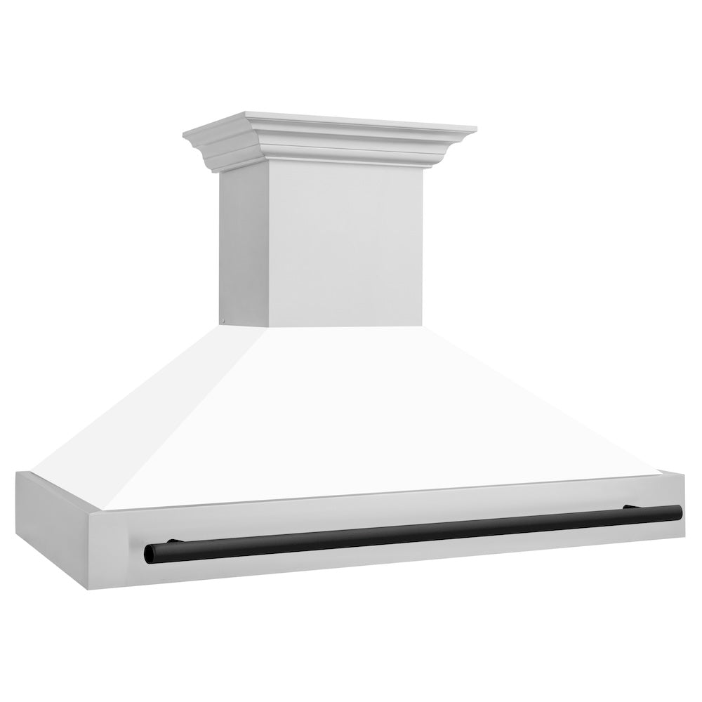ZLINE Autograph Edition 48-inch range hood in white matte and matte black accents 8654STZ-WM48-MB, side view
