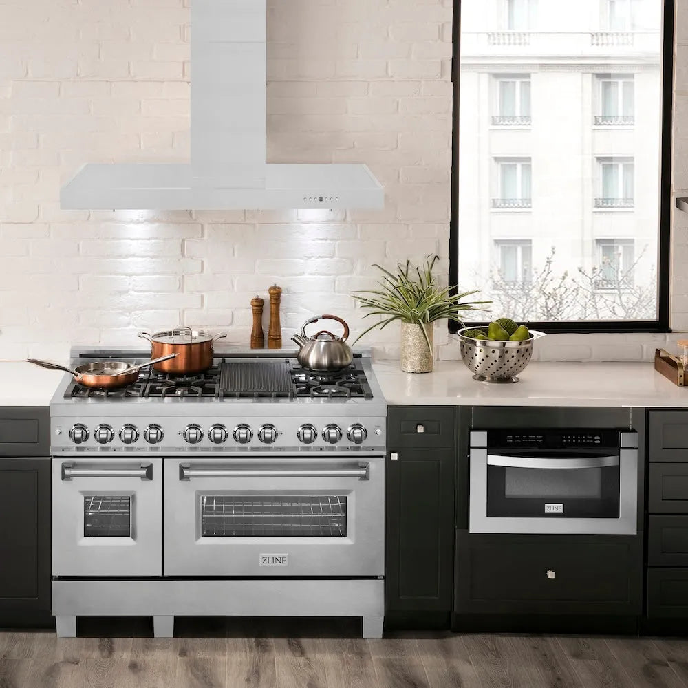 ZLINE Convertible Vent 48-inch range hood in stainless steel KE-48, front view