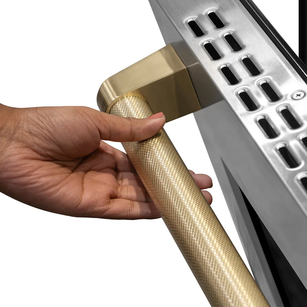ZLINE Autograph Edition Paramount 36-inch range in stainless steel and champagne bronze accents SINRZ-36-KCB, detail