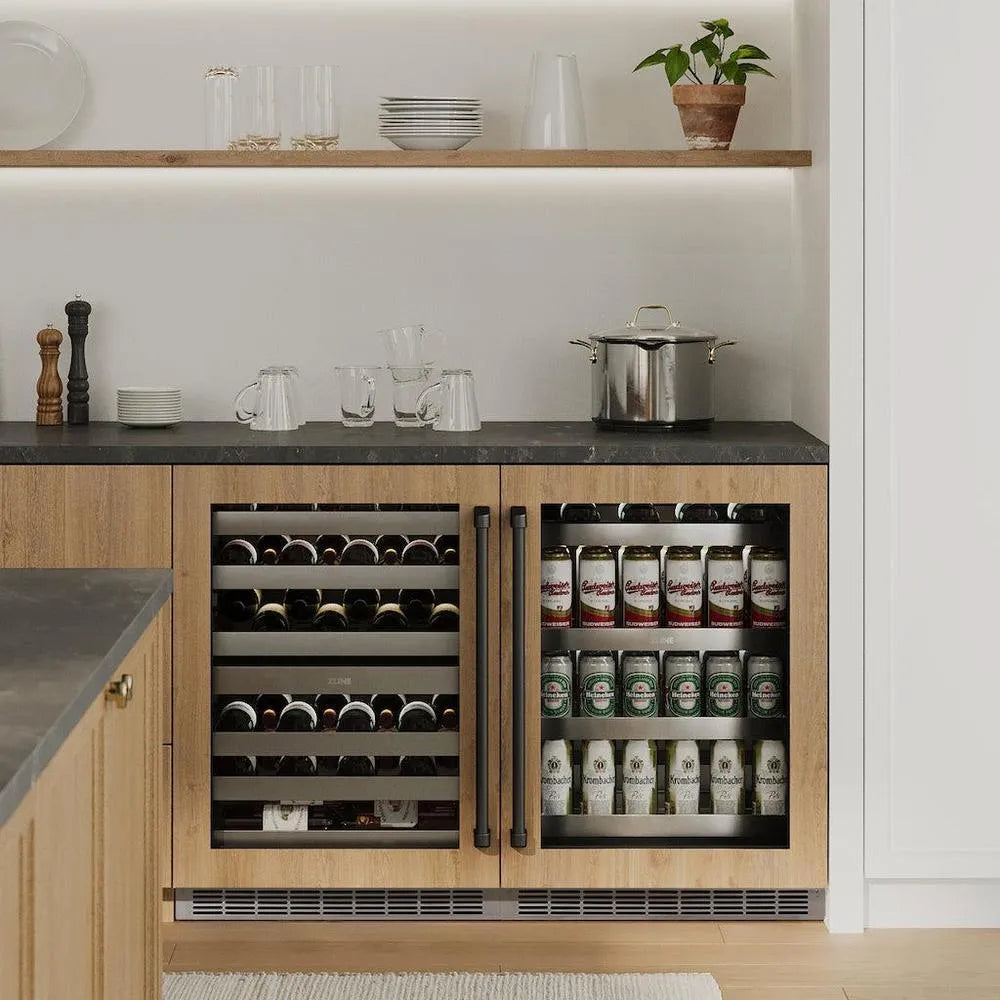 ZLINE Autograph Edition Touchstone 24-inch beverage fridge in stainless steel and matte black accents RBSOZ-GS-24-MB, view 2