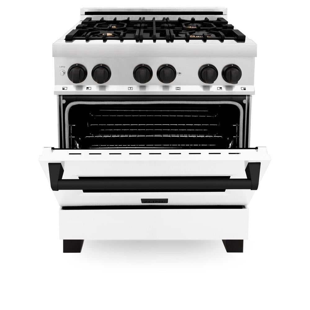 ZLINE Autograph Edition Legacy 30-inch range in stainless steel with white matte door and matte black accents RAZ-WM-30-MB, view 5