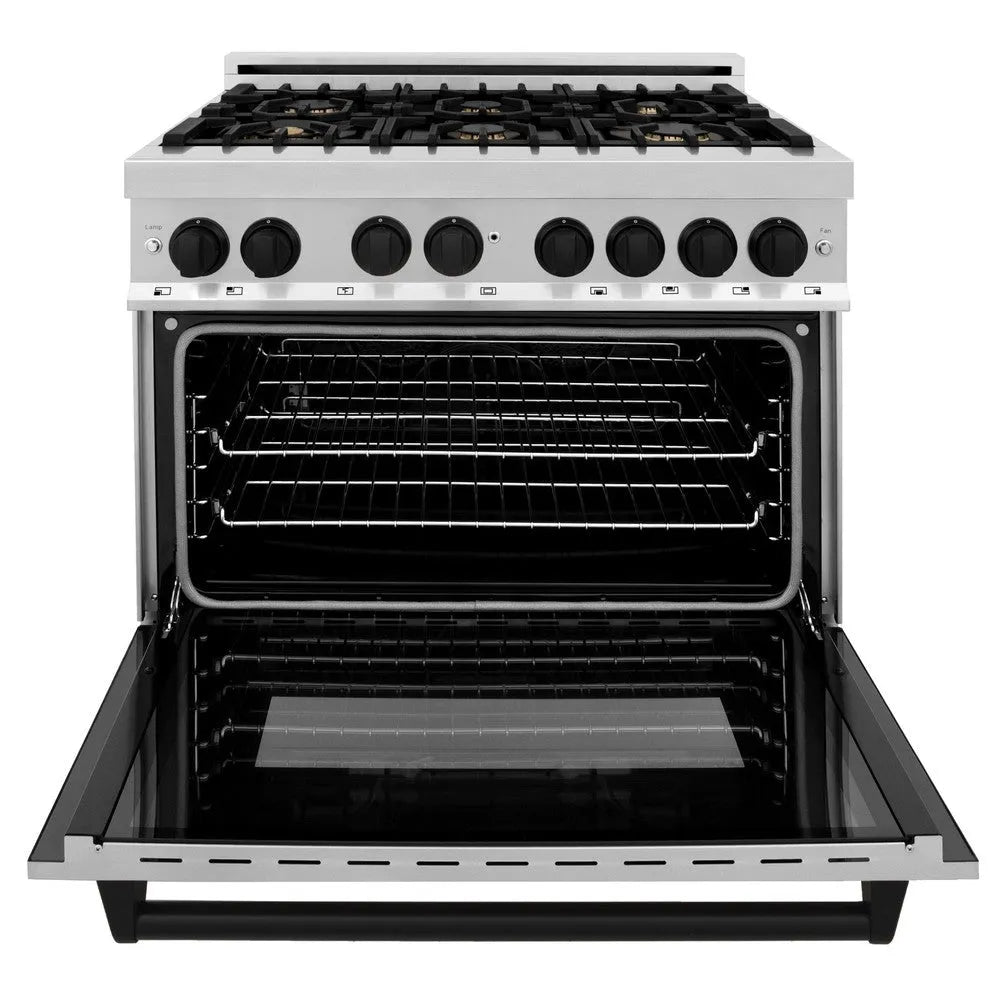 ZLINE Autograph Edition Legacy 36-inch range in stainless steel and matte black accents RAZ-36-MB, view 6
