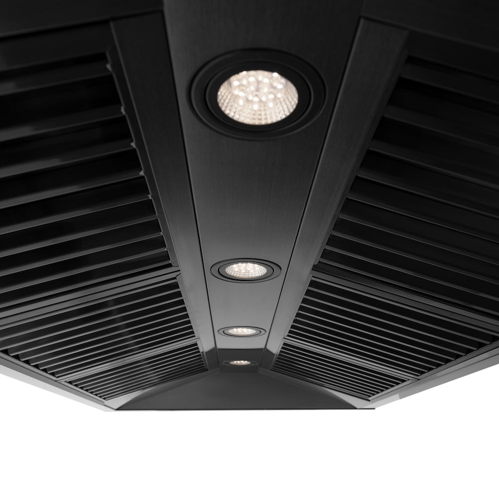 ZLINE Autograph Edition 48-inch range hood in black stainless steel and champagne bronze accents BS655Z-48-CB, detail