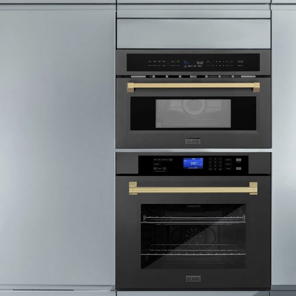 ZLINE Autograph Edition 30-inch microwave in black stainless steel and champagne bronze accents MWOZ-30-BS-CB, view 2
