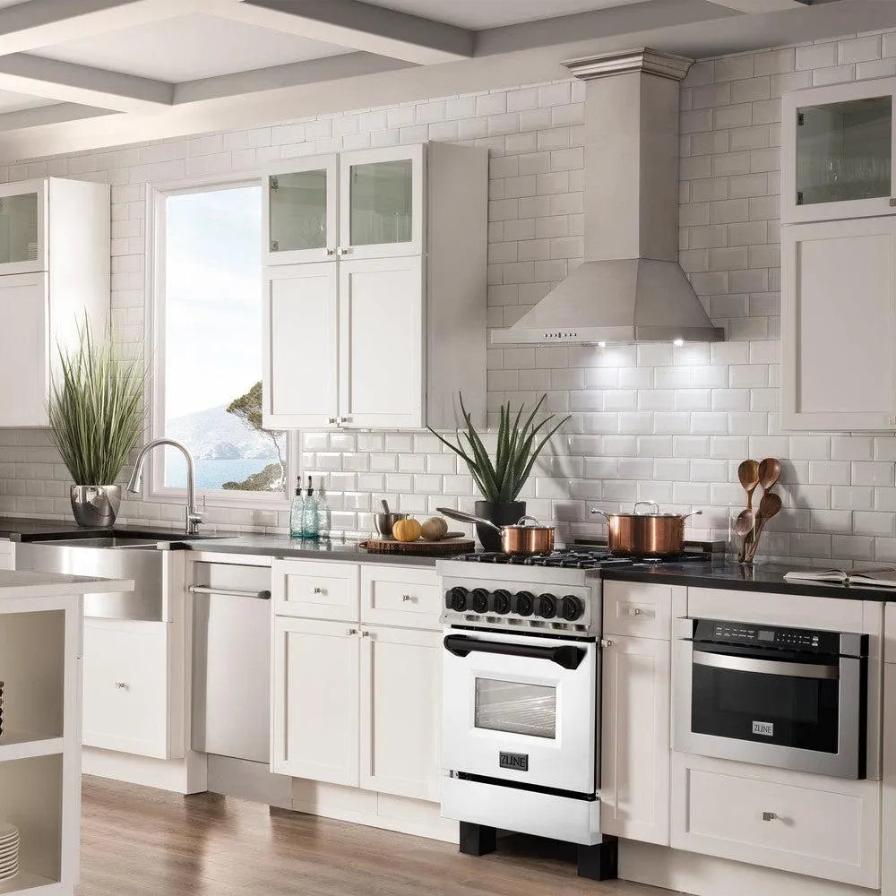 ZLINE Autograph Edition Legacy 24-inch range in stainless steel with white matte door and matte black accents RAZ-WM-24-MB, view 2