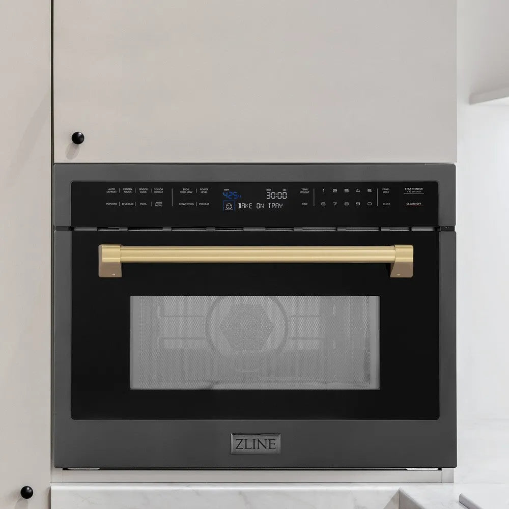 ZLINE Autograph Edition 24-inch microwave in black stainless steel and champagne bronze accents MWOZ-24-BS-CB, view 2