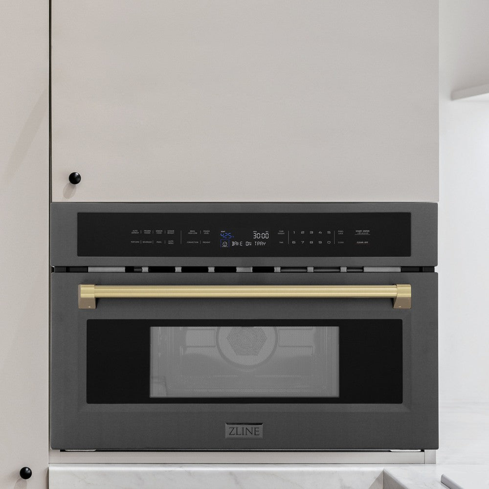 ZLINE Autograph Edition 30-inch microwave in black stainless steel and champagne bronze accents MWOZ-30-BS-CB, view 6