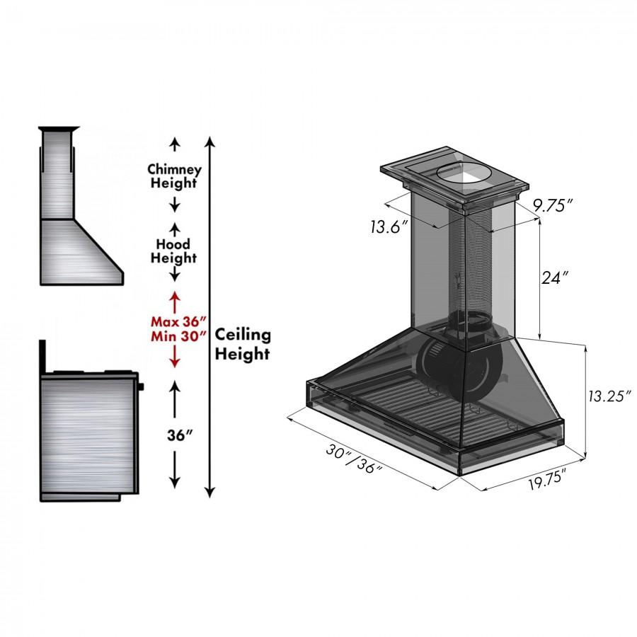 ZLINE Convertible Vent 30-inch range hood in rustic dark KPDD-30, view 7
