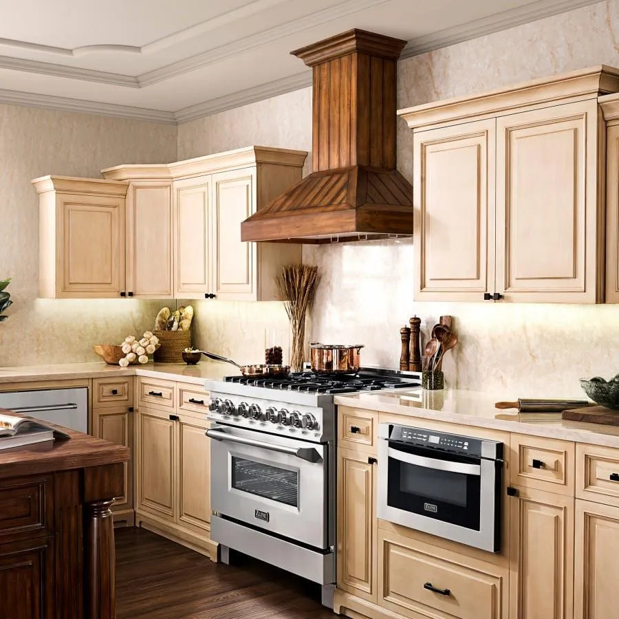 ZLINE Wooden 30-inch range hood in rustic light KPLL-30, view 2